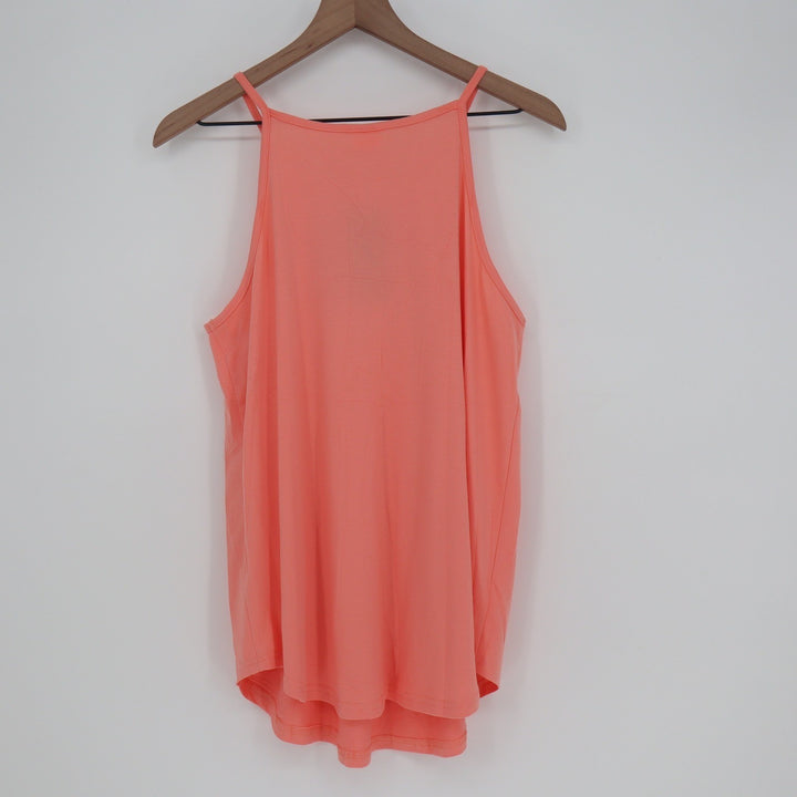 Wiholl Womens Pleated Halter Tank Top Coral Pink High Neck Sleeveless Large NEW