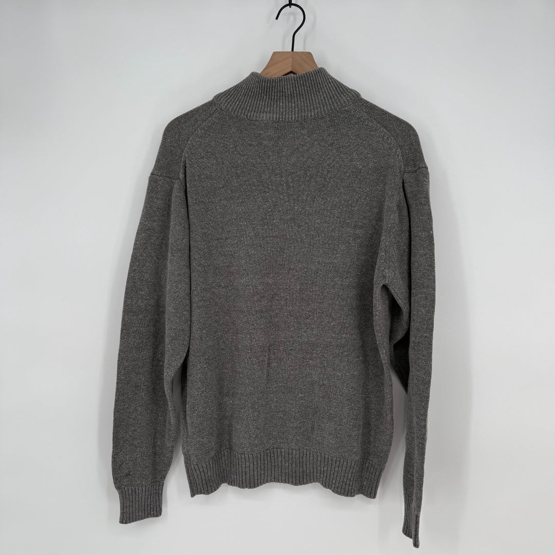 Oscar De La Renta Sweater Men Large Gray Cotton Tight Knit Mock Neck Quarter Zip