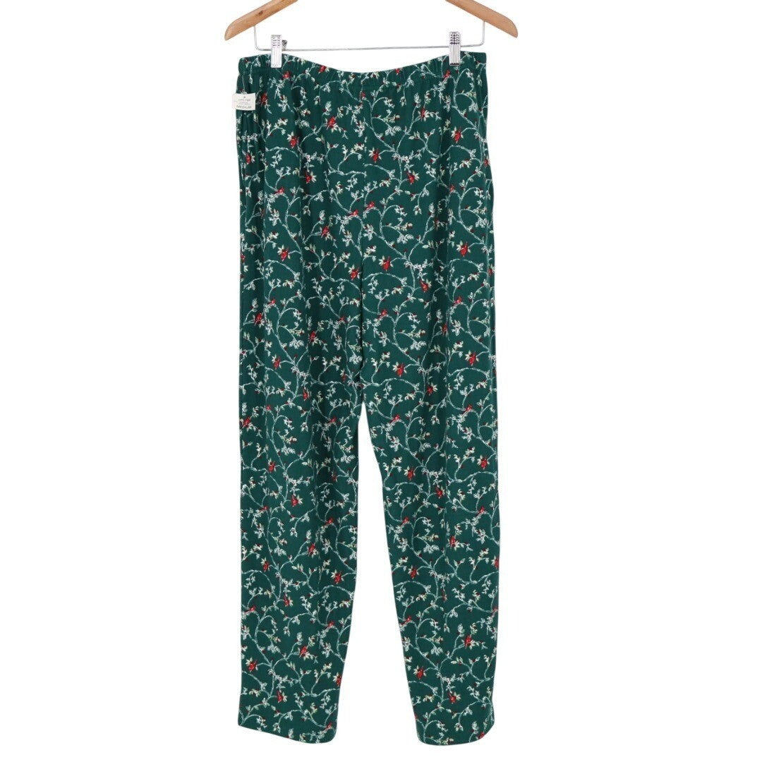 Womens Lounge Pants Medium Cardinal Emerald Green Floral Print Sleepwear Pull On