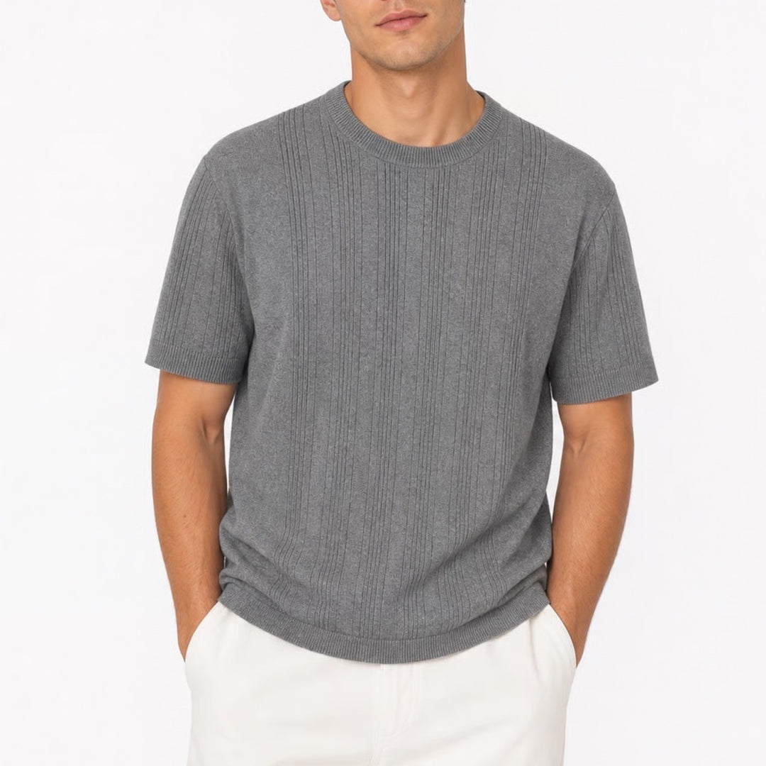 Esprit Men Gray Ribbed Short Sleeve Cotton Knit Crew Neck Sweater Size M