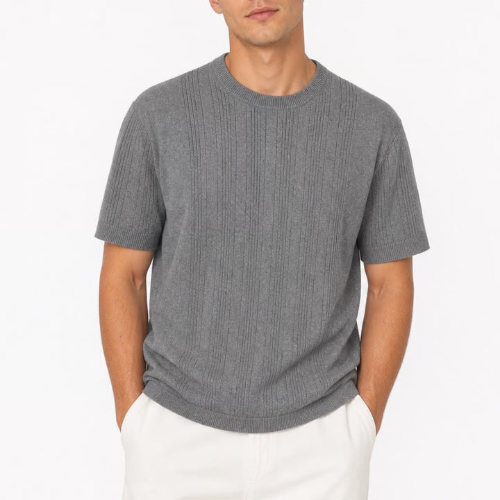 Esprit Men Gray Ribbed Short Sleeve Cotton Knit Crew Neck Sweater Size M