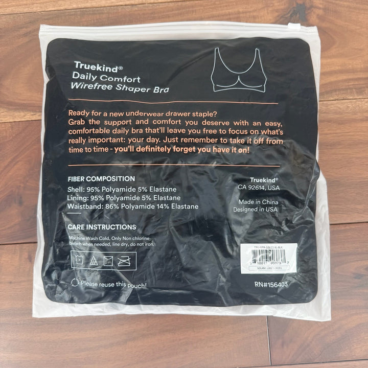 Truekind Daily Comfort Wirefree Shaper Bra Black XL Seamless Design