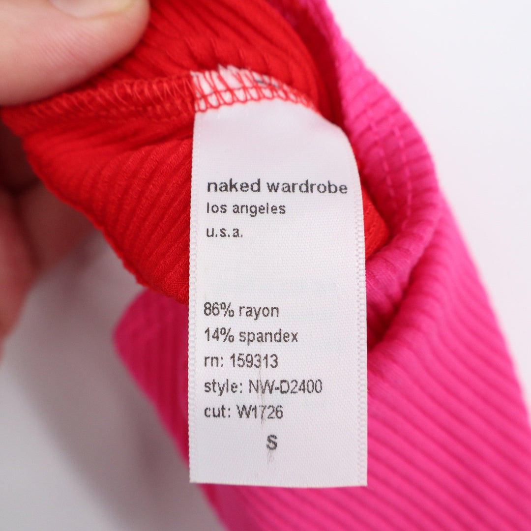 Naked Wardrobe Pink Red Colorblock Ribbed Racerback Midi Dress Small