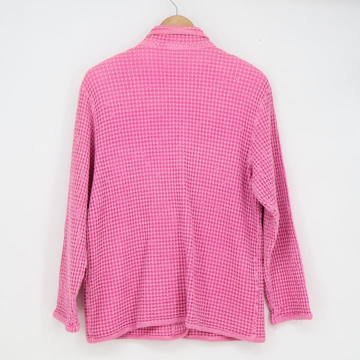 Focus Pink Waffle Knit 100% Cotton Button Front Cardigan Jacket Womens S