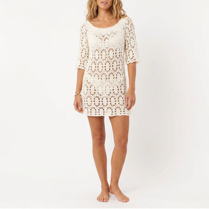 Trina Turk White Crochet Knit 100% Cotton Mini Dress Coverup Small