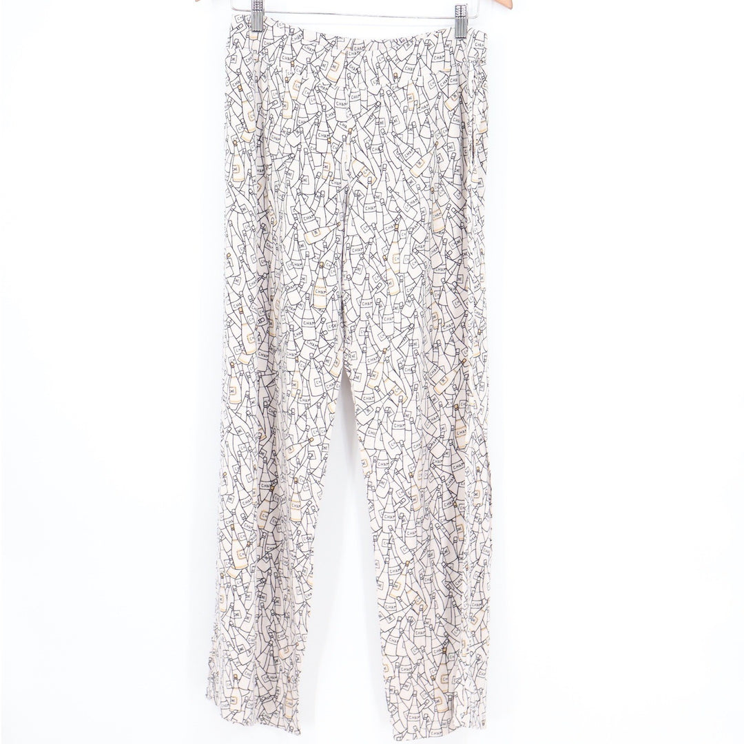 Soma Champagne Bottle Print Pajama Pants Cream Black Gold Medium Relaxed Lounge
