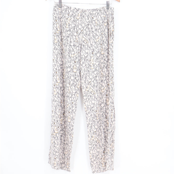 Soma Champagne Bottle Print Pajama Pants Cream Black Gold Medium Relaxed Lounge