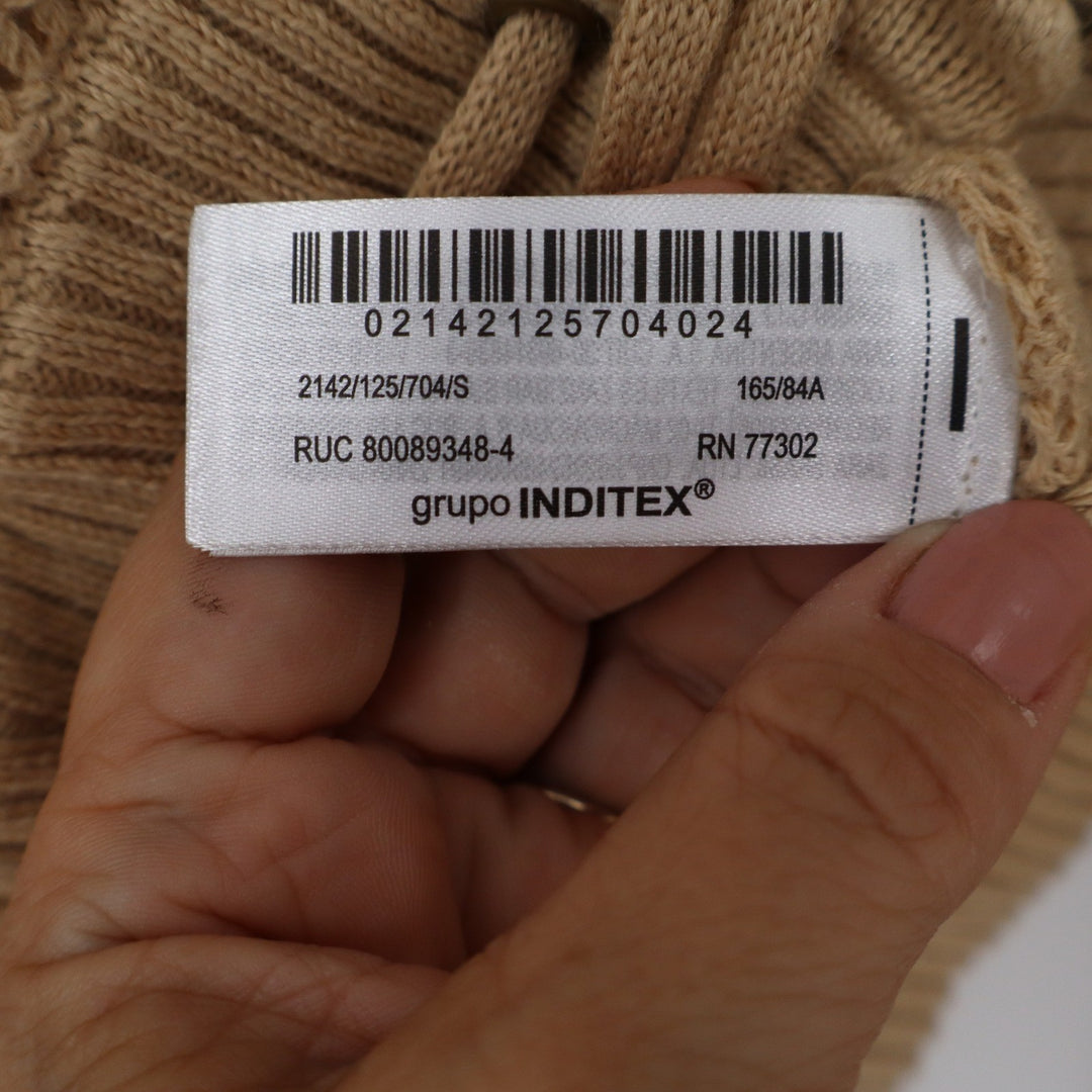Zara Tan Beige Open Knit Zip Up Batwing Cropped Cotton Cardigan Small