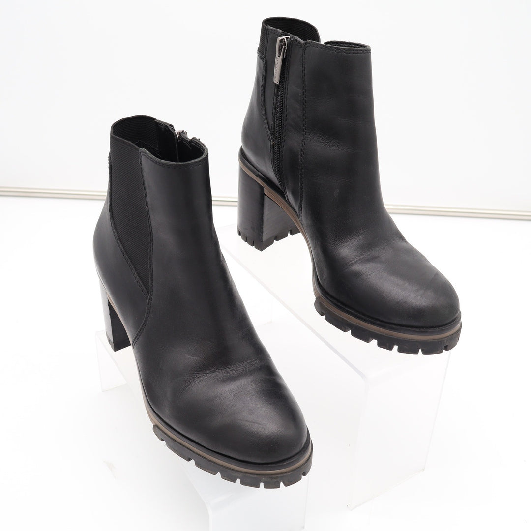 Vince Camuto Black Leather Lug Sole Block Heel Ankle Boots Size 6.5 NFS4153