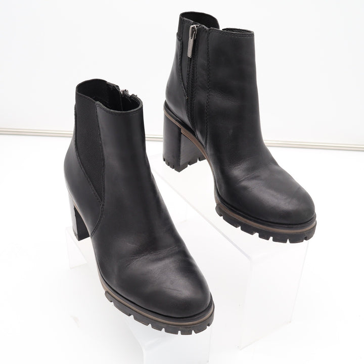 Vince Camuto Black Leather Lug Sole Block Heel Ankle Boots Size 6.5 NFS4153
