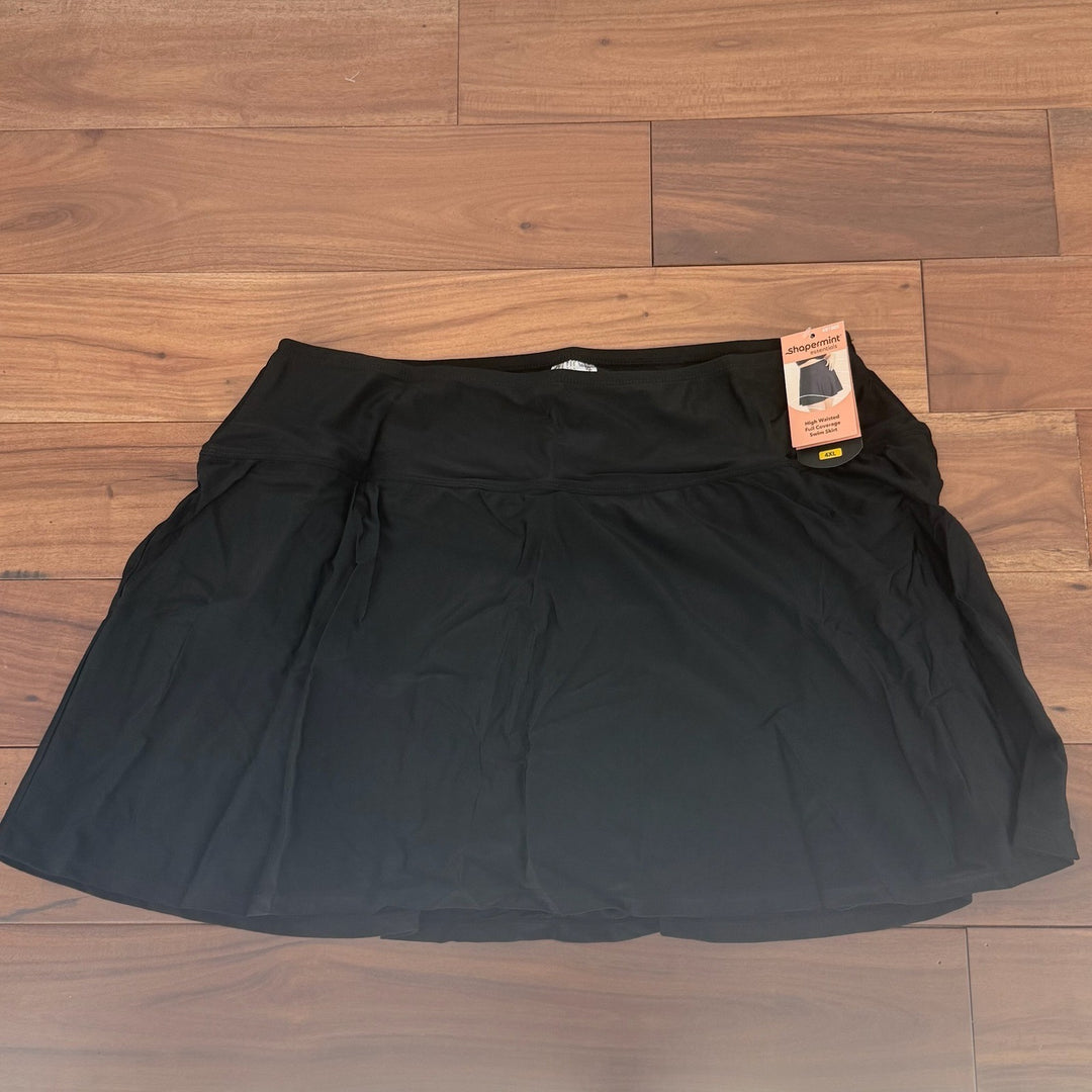Shapermint Essentials High Waisted Full Coverage Swim Skirt Black Size 4XL