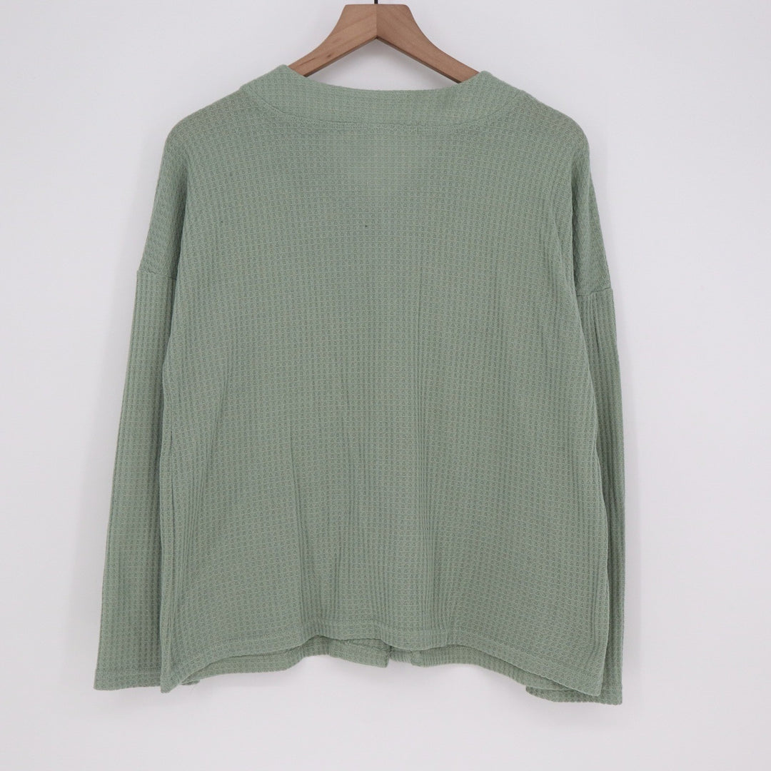Alexander Del Rossa Sage Green Waffle Knit Cardigan V-Neck Button Top Large