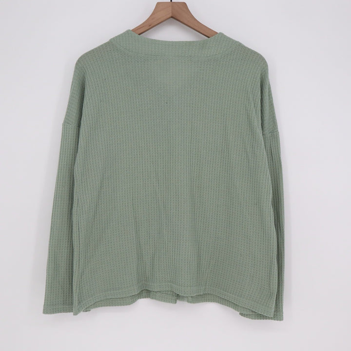 Alexander Del Rossa Sage Green Waffle Knit Cardigan V-Neck Button Top Large