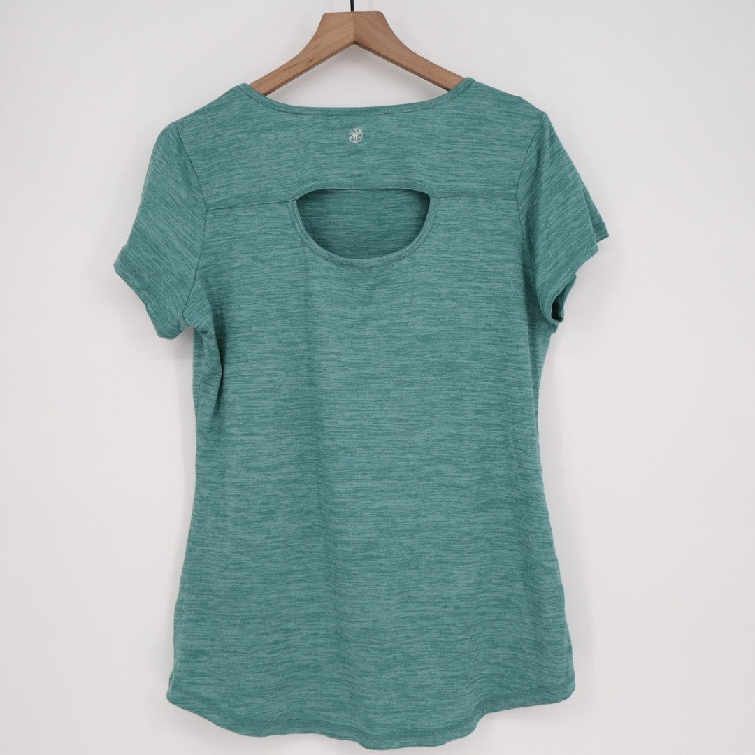 Gaiam T-Shirt Women XL Green Space Dye Stretch Crew Neck Short Sleeve Activewear