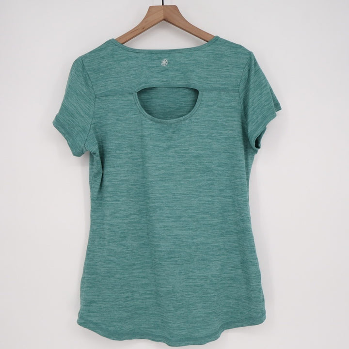 Gaiam T-Shirt Women XL Green Space Dye Stretch Crew Neck Short Sleeve Activewear