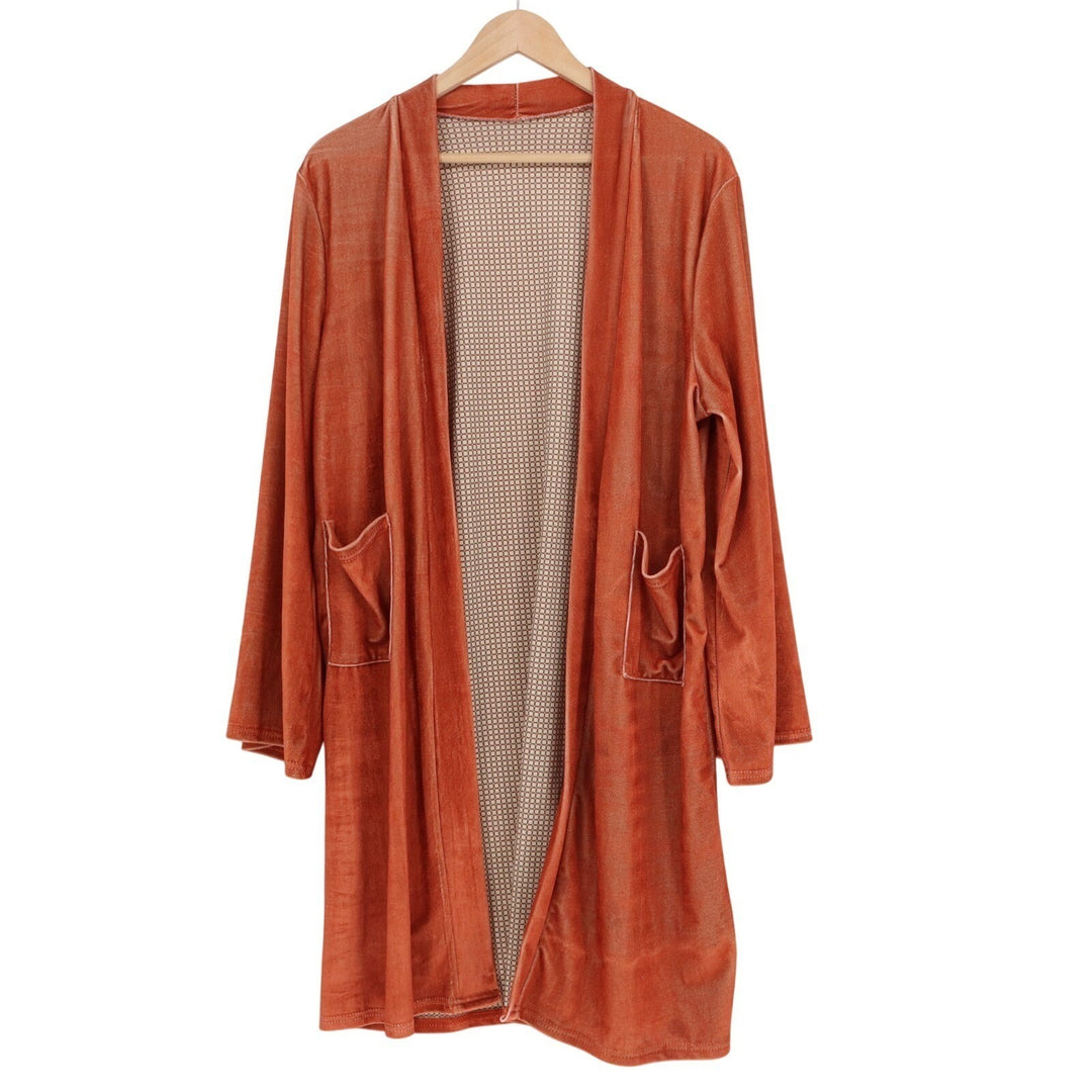 Cardigan Sweater Womens S Orange Open Front Patch Pockets Long Sleeve Pullover