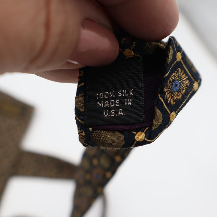 Boardroom Collection American Clothing Silk Tie Gold Navy Geometric Woven Italy