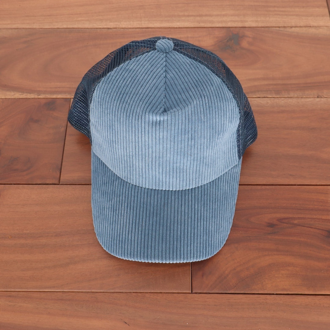 Free People Trucker Hat Women OS Blue Cohen Cord Curved Brim Adjustable Snapback