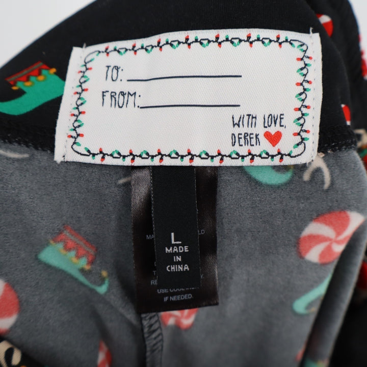 With Love Derek Holiday Leggings Women L Black Reindeer Peppermint Candy Stretch