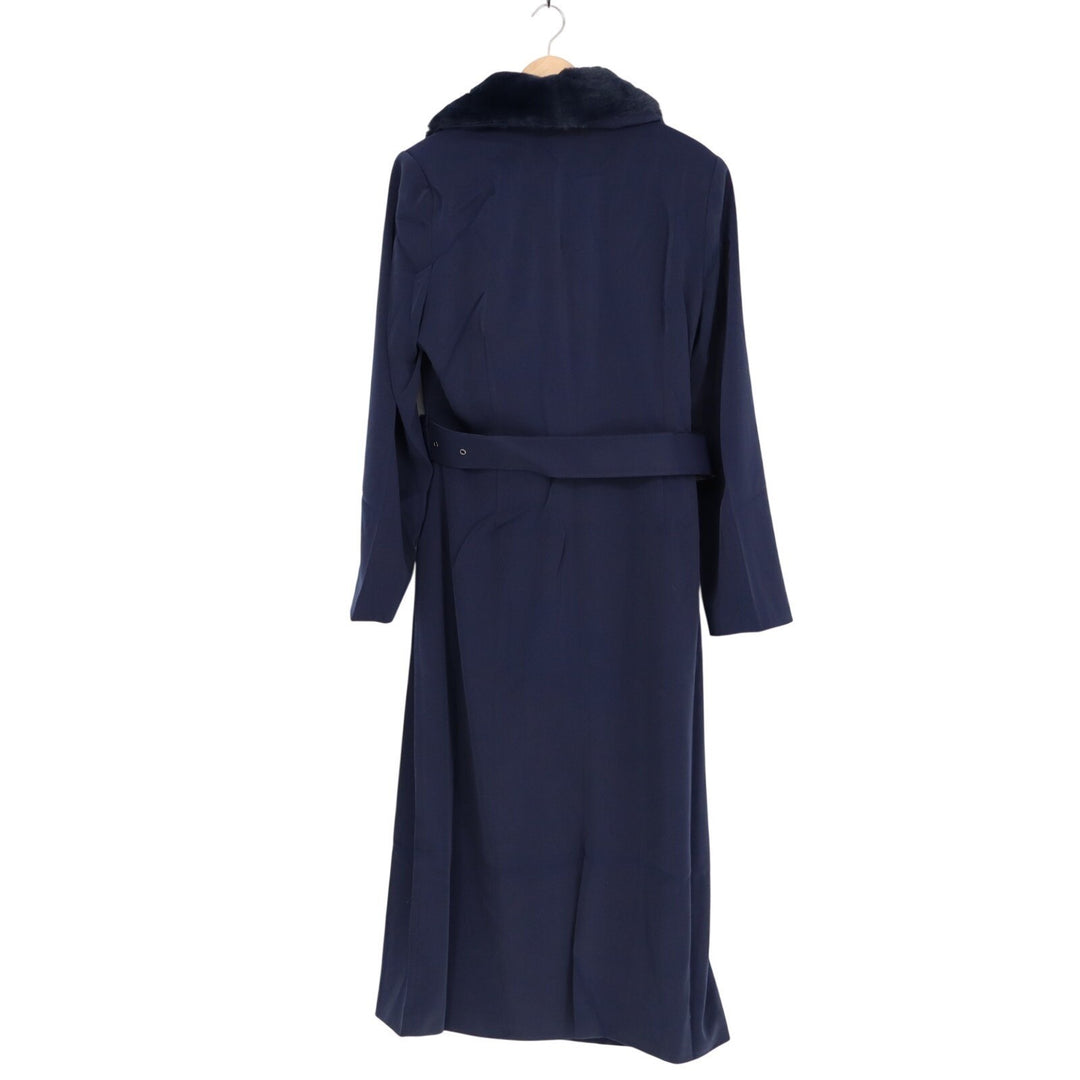 Naked Wardrobe The Statement Trench Coat Womens XL Navy Stretch Fur Trim Lined