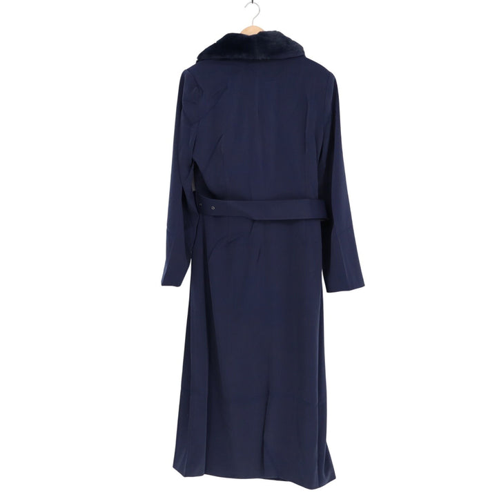 Naked Wardrobe The Statement Trench Coat Womens XL Navy Stretch Fur Trim Lined