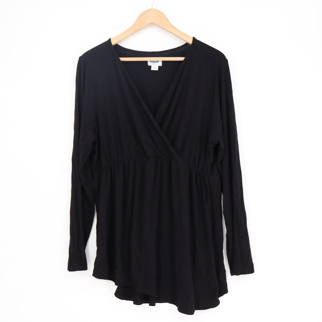 Old Navy Maternity XL Black Long Sleeve Surplice Empire Waist Tunic Top SSA 108