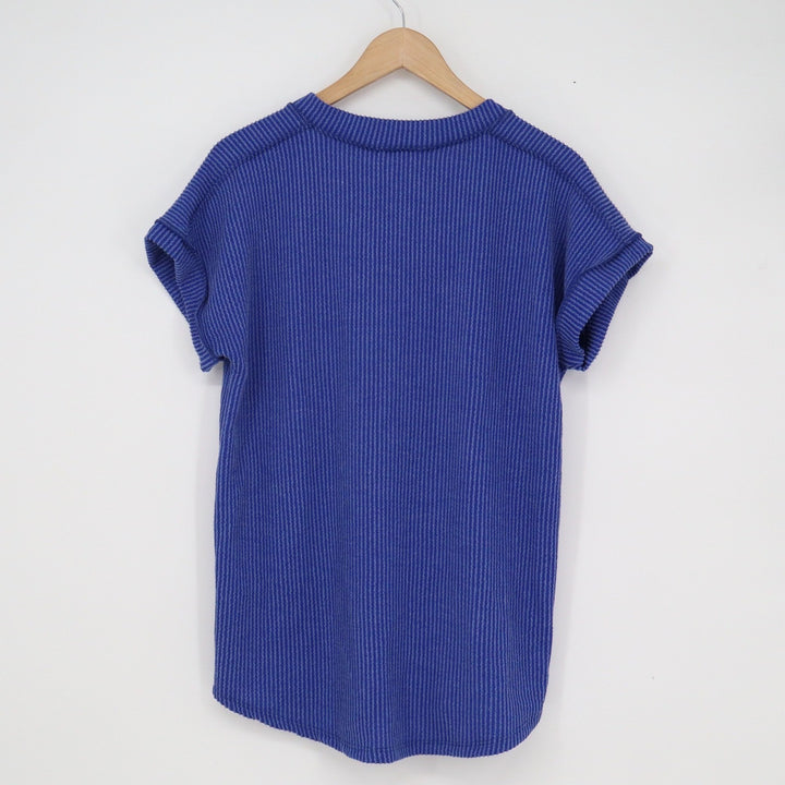 Heimish USA Royal Blue Ribbed V-Neck Short Sleeve Top Small NEW