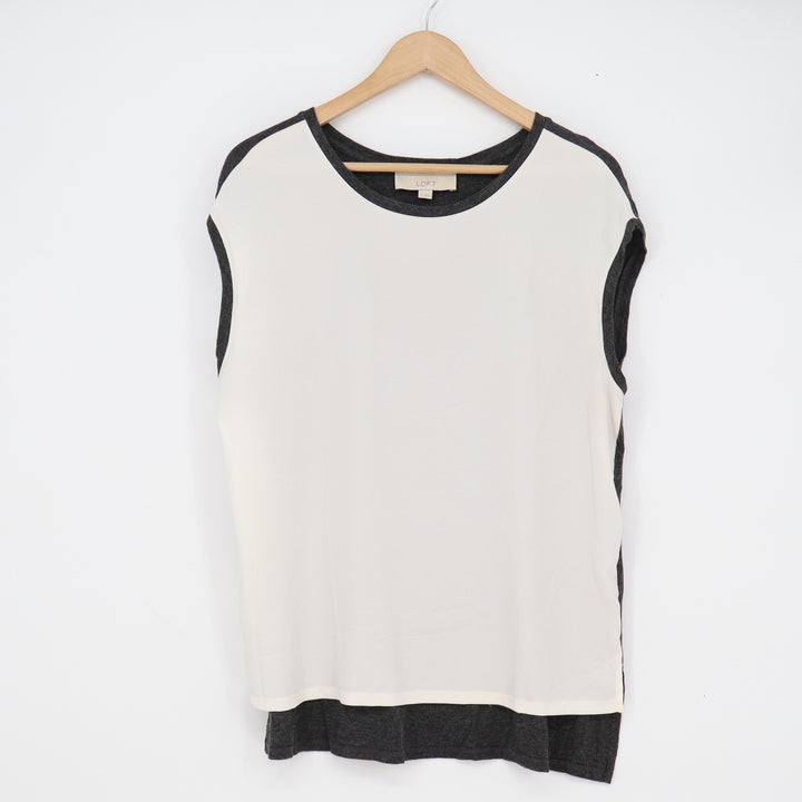 Ann Taylor LOFT Womens Medium Mixed Media Sleeveless Top White Charcoal Grey M