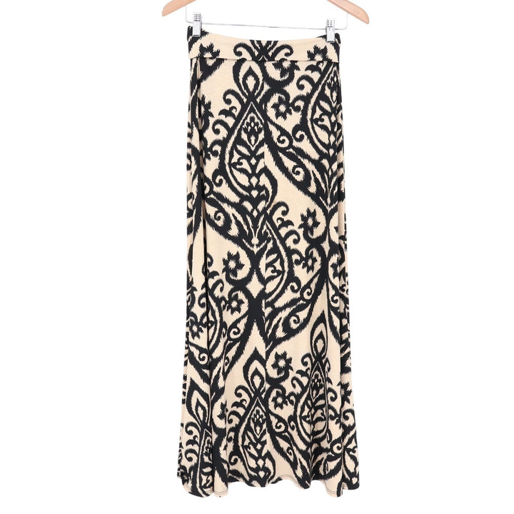 Cezanne Womens Black Tan Damask Ikat Print Jersey Maxi Skirt Size M