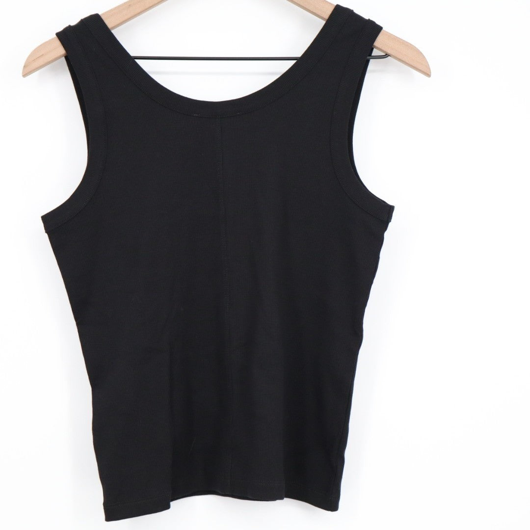 Madewell Crop Tank Top Womens Medium Black Cotton Ribbed Scoop Neck Street Wear