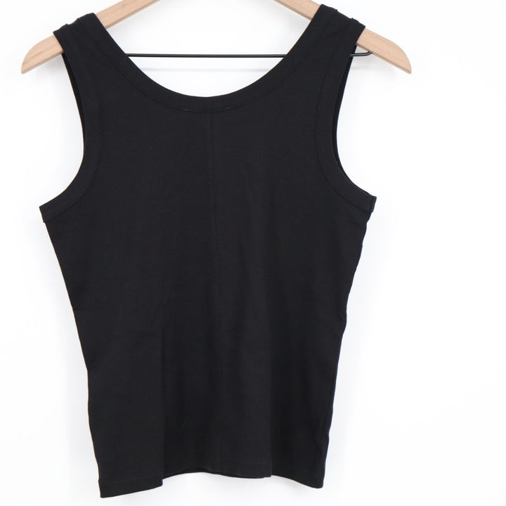 Madewell Crop Tank Top Womens Medium Black Cotton Ribbed Scoop Neck Street Wear