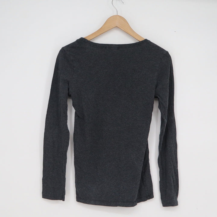 Ambiance Womens Long Sleeve Scoop Neck Top Charcoal Gray Size M