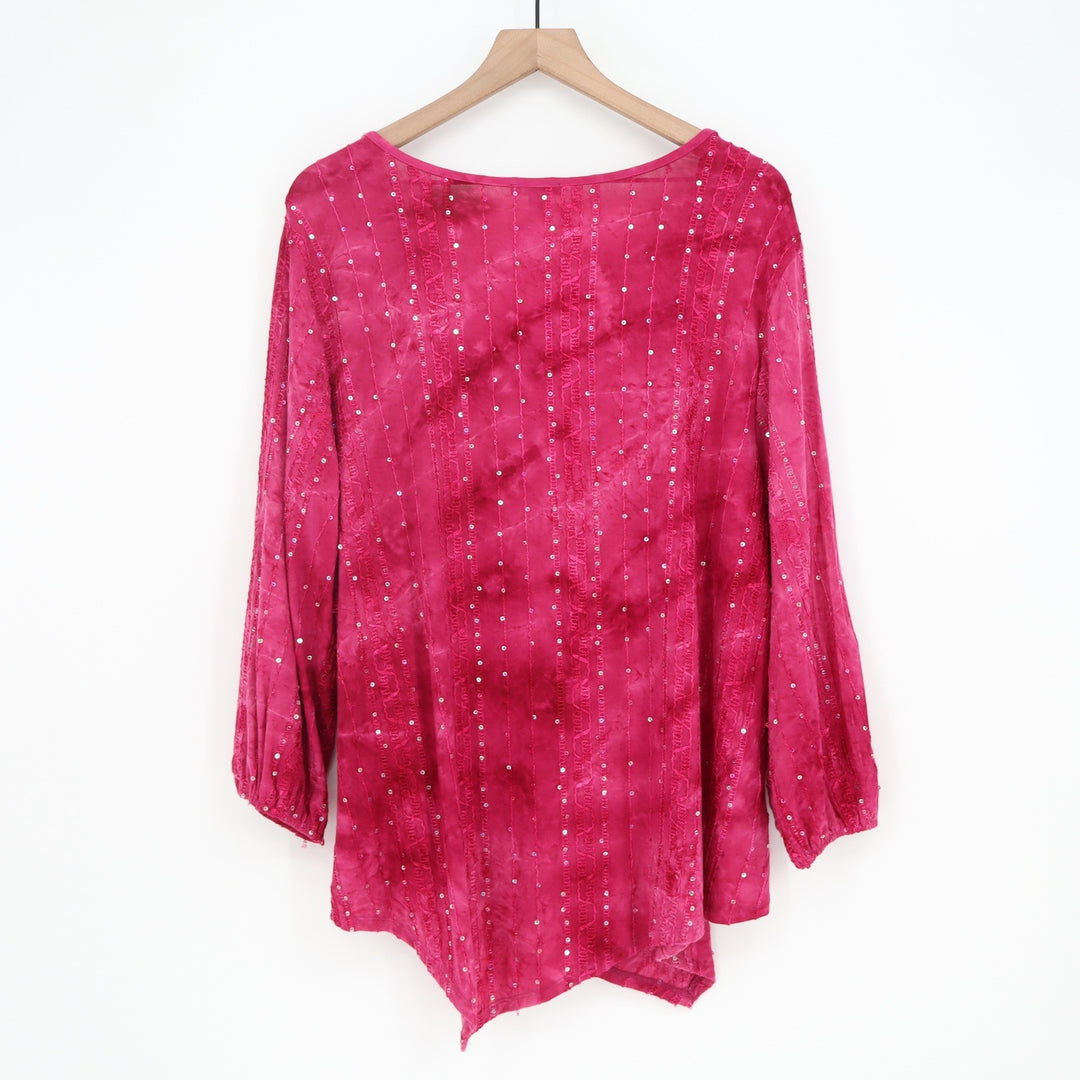 Sami & Jo Blouse Womens 2X Plus Square Neck Pink Sequin Grommet Excellent