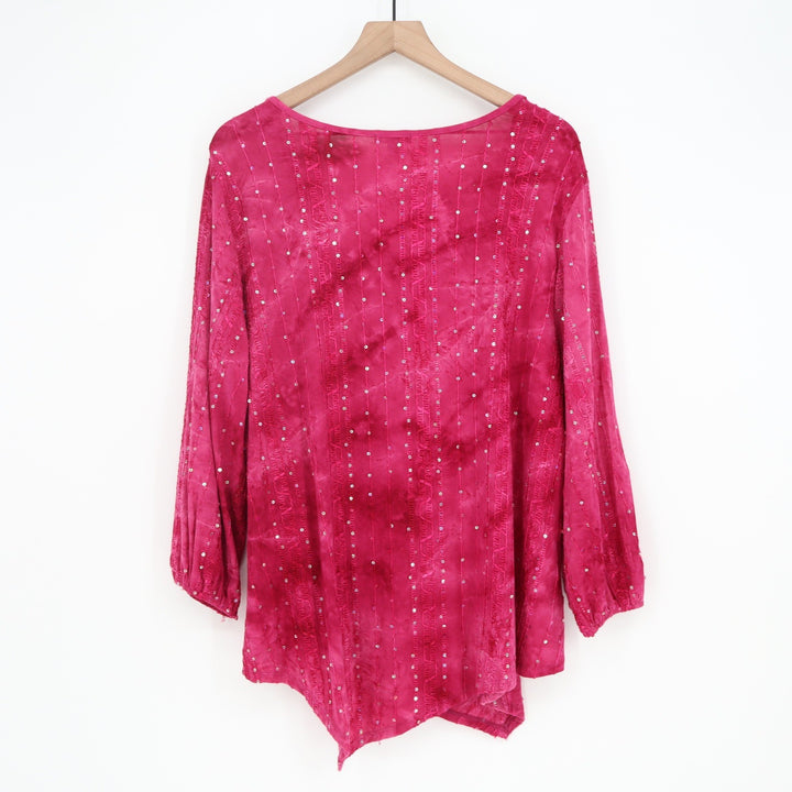 Sami & Jo Blouse Womens 2X Plus Square Neck Pink Sequin Grommet Excellent