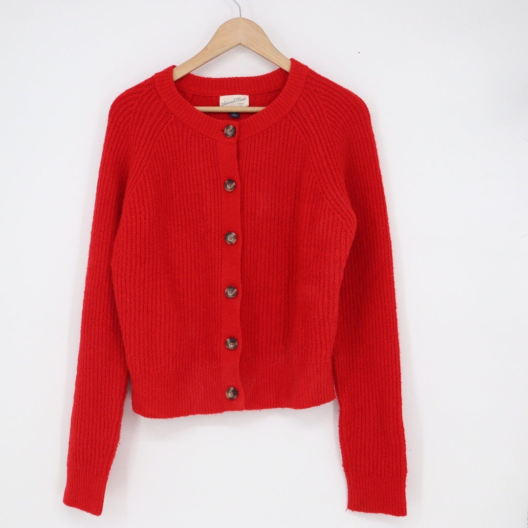 Universal Thread Red Shaker Stitch Cardigan Sweater Button Front Crew Neck Large