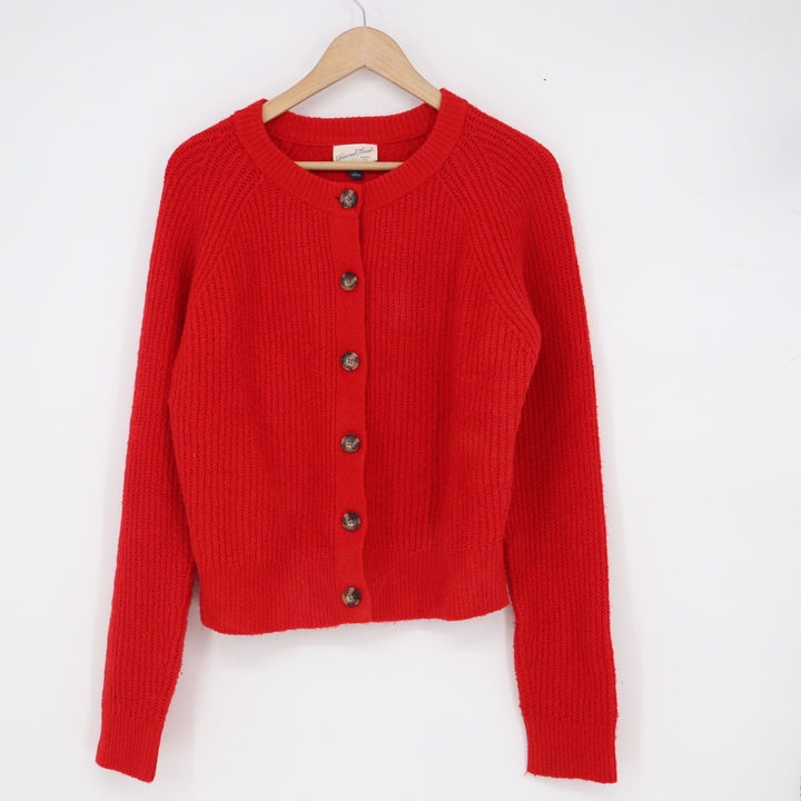 Universal Thread Red Shaker Stitch Cardigan Sweater Button Front Crew Neck Large