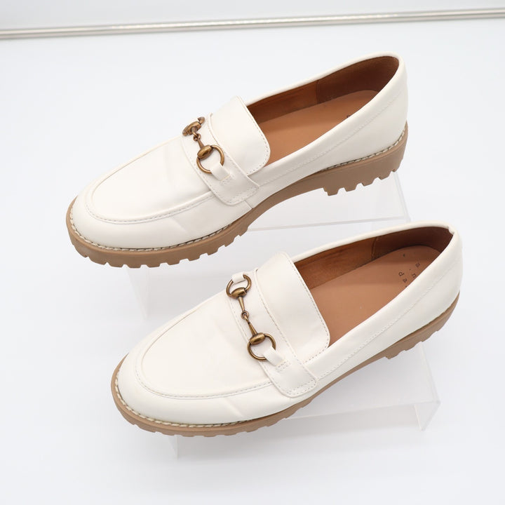 A New Day Danica Loafers Womens US 8.5 Off White Leather Horsebit Lug Sole Shoes