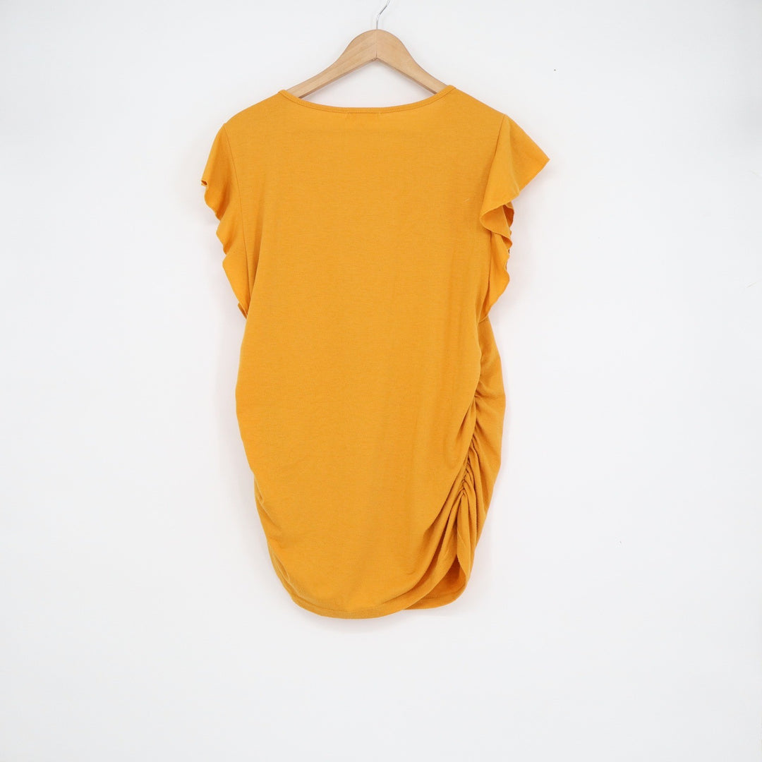 BHome Maternity Mustard Yellow Ruched Side Ruffle Cap Sleeve Top Medium