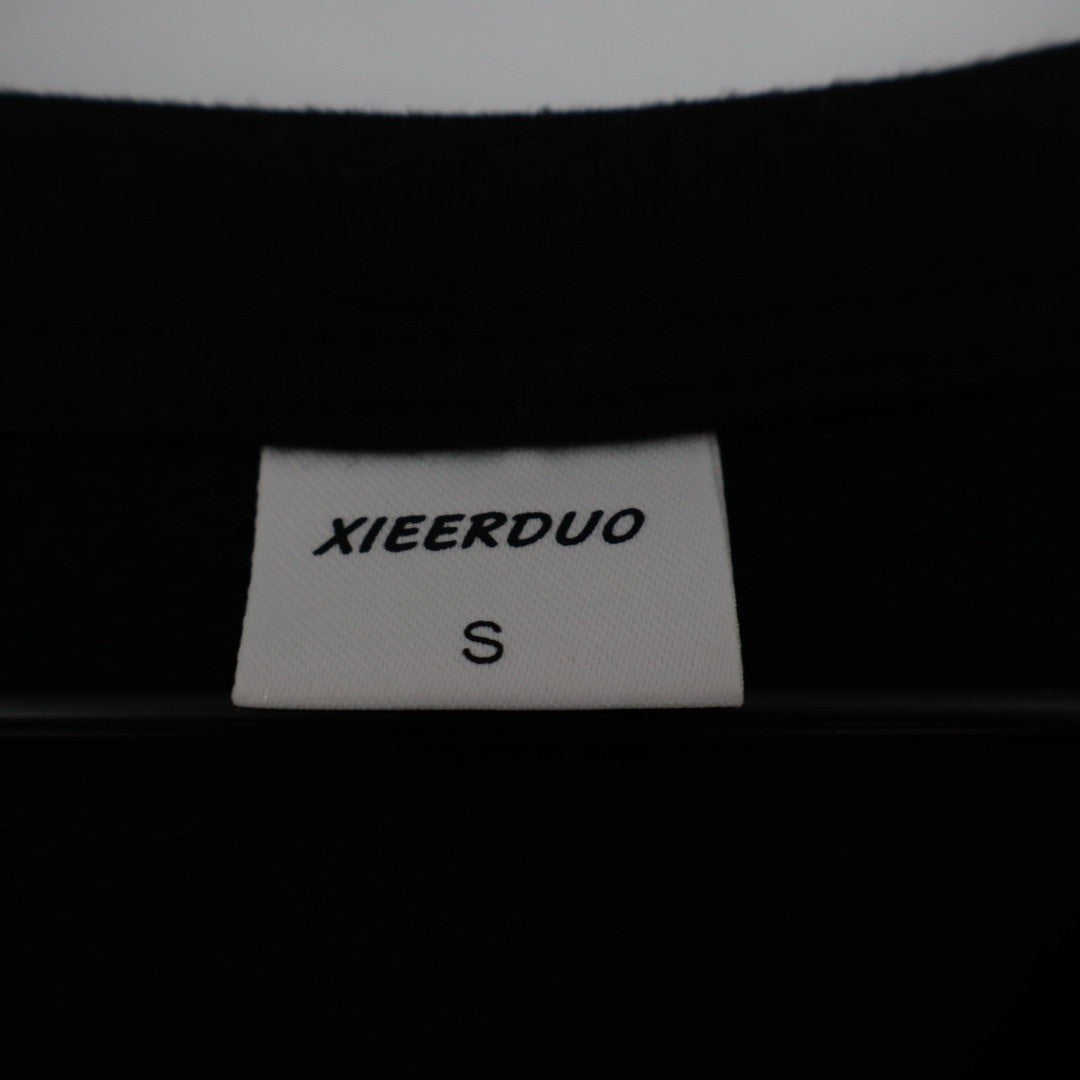 XIEERDUO Black V Neck Short Sleeve Basic T Shirt Top Size S