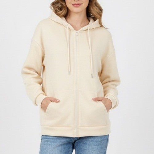 Hoodie Unisex Large Taupe Fleece Lined Full Zip Long Sleeve Outdoor Winter Wear