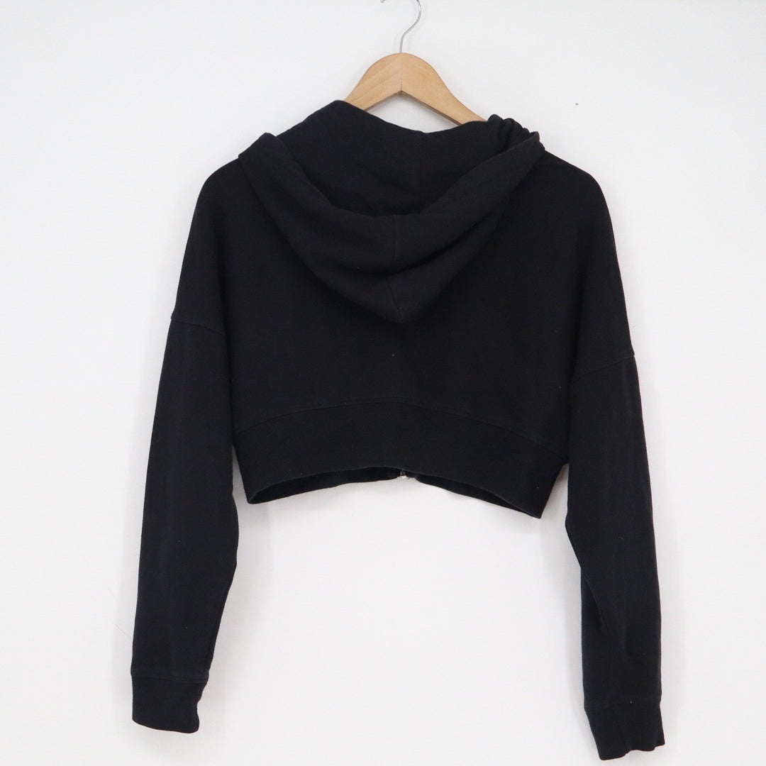 Black Cropped Zip Up Hoodie Long Sleeve Sweatshirt Size M