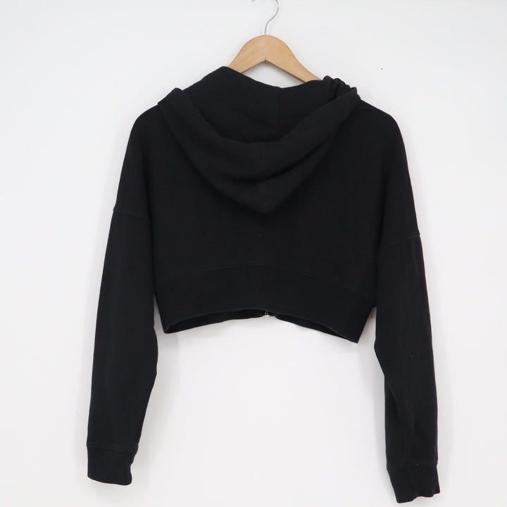 Black Cropped Zip Up Hoodie Long Sleeve Sweatshirt Size M