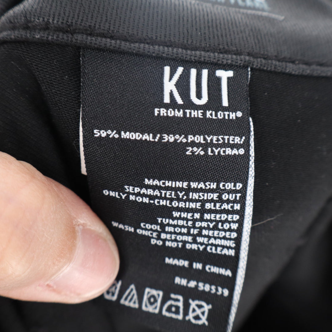 Kut From The Kloth Pants Womens 8 Black Raw Hem Patch Pockets High Rise Wide Leg