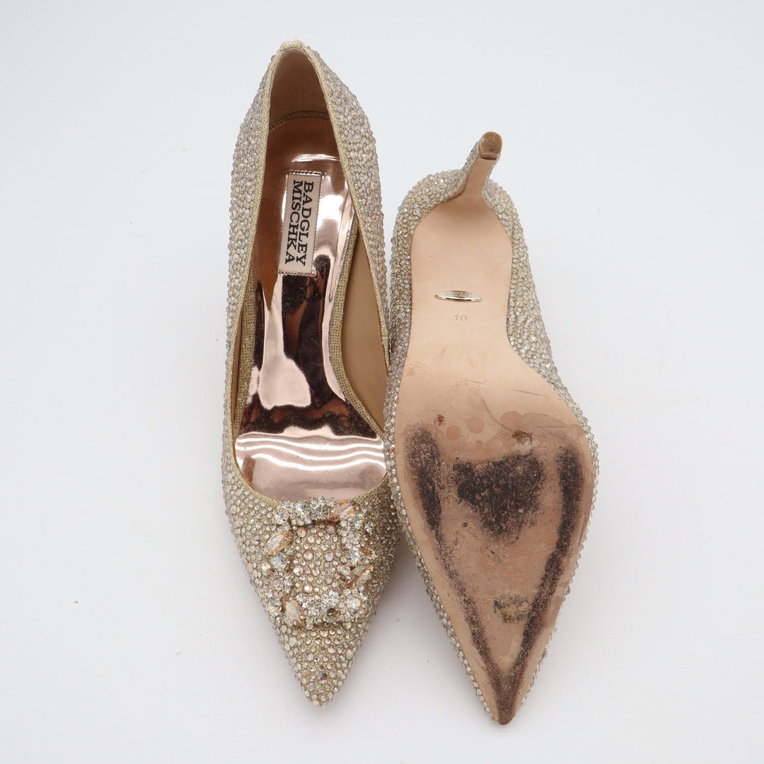 Badgley Mischka Cher Crystal Embellished Pumps Champagne Gold Size 10 Heels