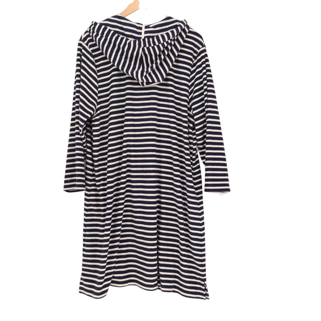 Lands' End Swim Cover-Up Womens XL Blue White Striped Terry Hooded Split Neck