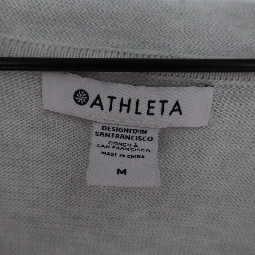 Athleta Evergreen Sweater Hoodie Womens Medium Gray High Low Hem Raglan Sleeve