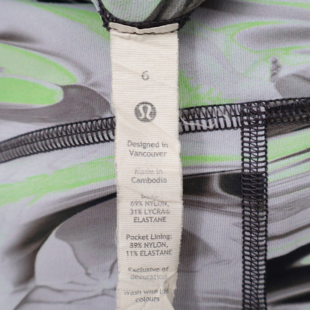 Lululemon Speed Up Crop 21 Leggings Hyper Swirl Black Lime Green Size 6