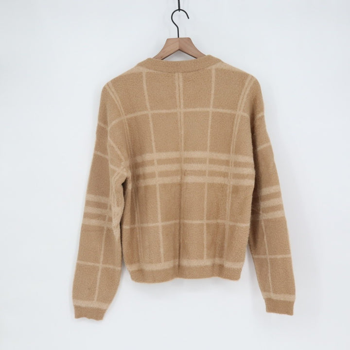 Sweater Womens Large Brown Plaid Wool Knit Round Neck Long Sleeve Streetwear