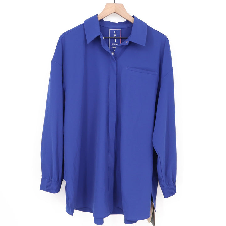 Nike 24.7 Dri-FIT Womens L Royal Blue Long Sleeve Snap Button Up Top