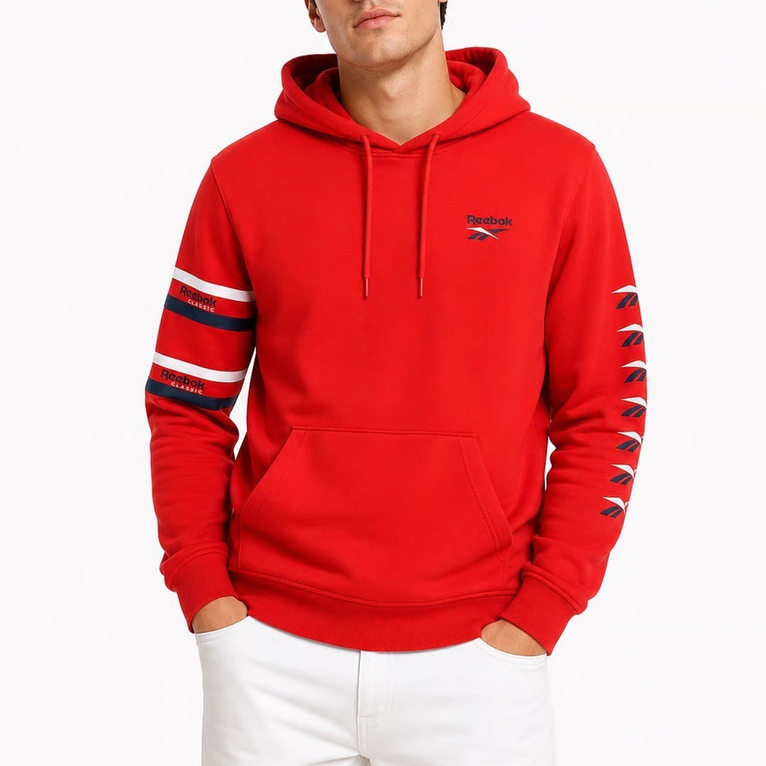 Reebok Classic Mens XL Red Pullover Hoodie Logo Sleeve Graphic Sweatshirt XL